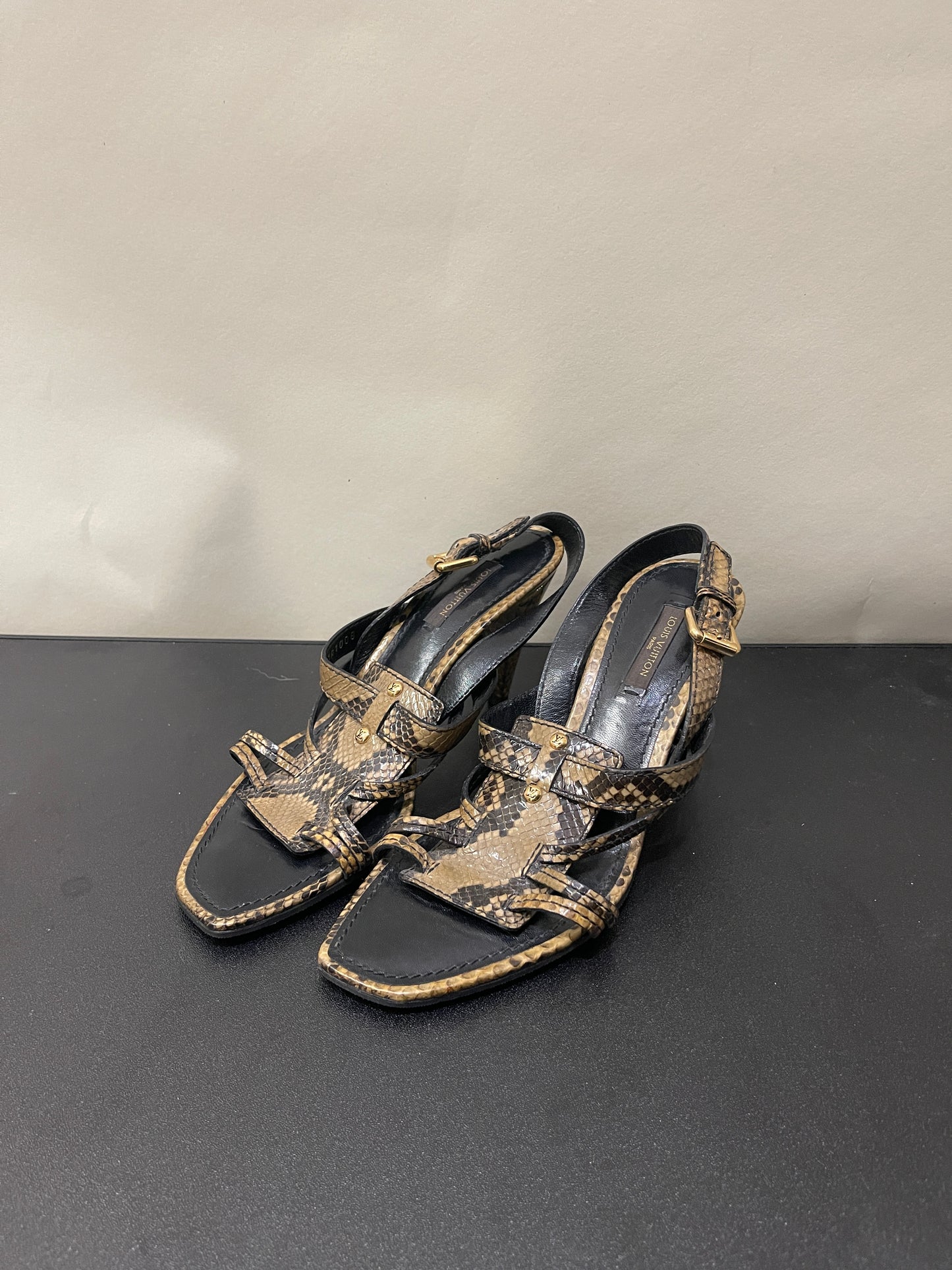 Louis Vuitton Brown Python Print Leather Slingback Sandals 5 M / 6.5 W
