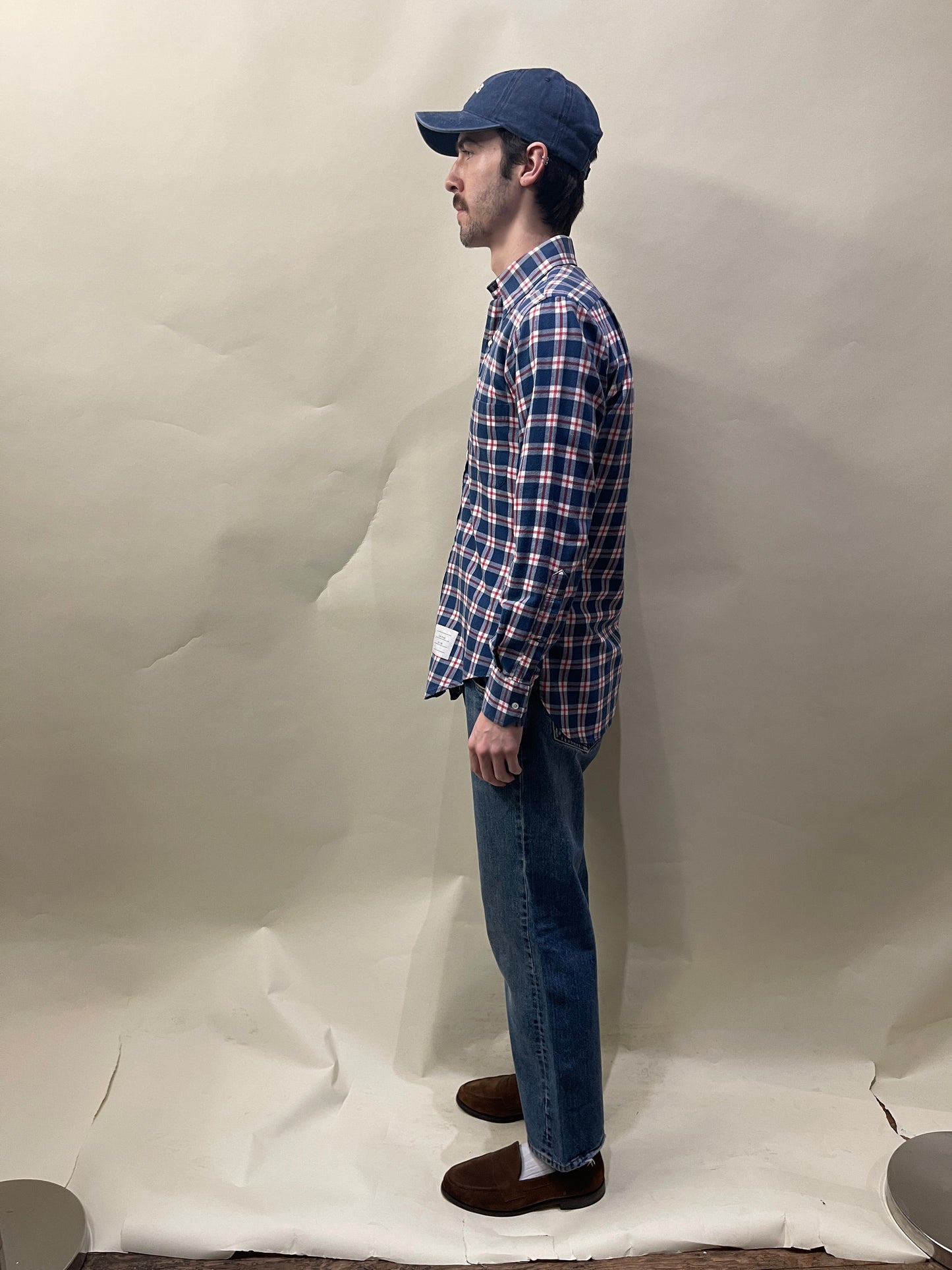 Thom Browne Blue & Red Plaid Cotton Flannel Button Up Small - S