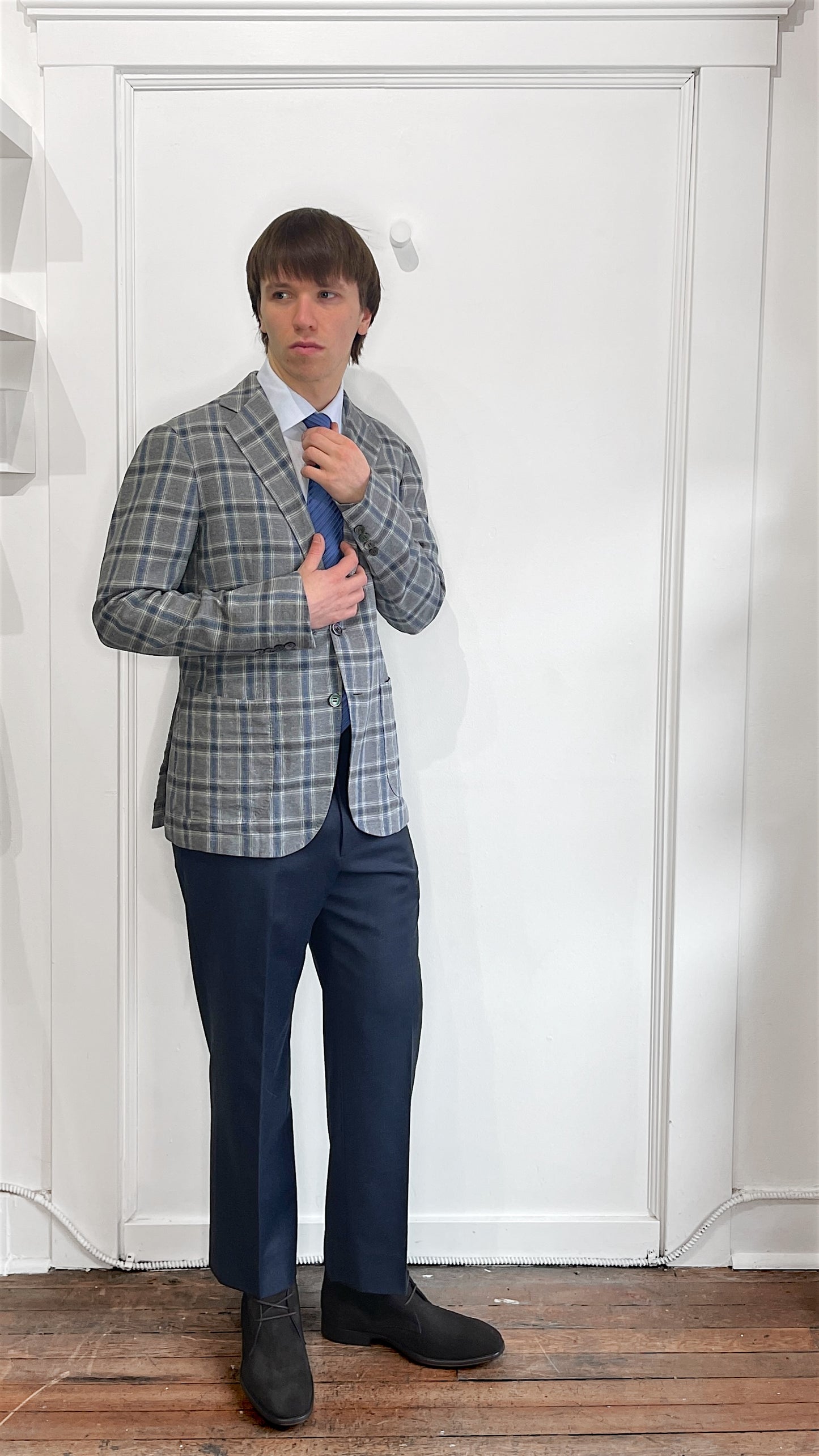 Ring Jacket Grey and Blue Plaid Casual Sport Coat 38