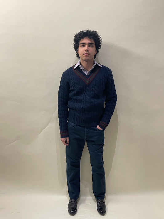 Polo Ralph Lauren Navy Blue, Maroon, Green Wool Cashmere Cricket Sweater Medium - M