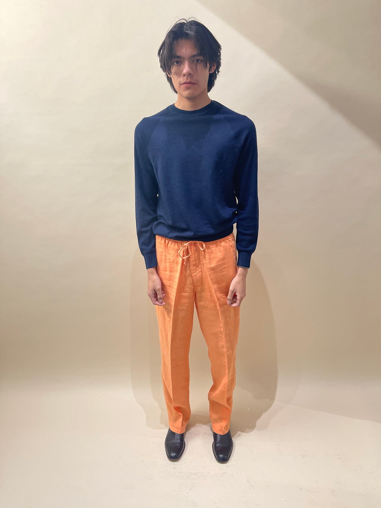 ZegnaSport Orange Linen Straight Fit Easy Pants Large - L