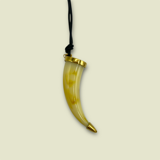A.P.C. Black & Gold Leather & Brass Horn Necklace
