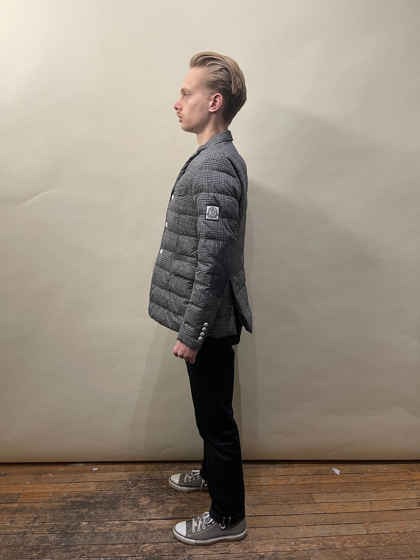 Moncler Gamme Bleu Grey Glen Check Down Filled Sport Coat Medium - M