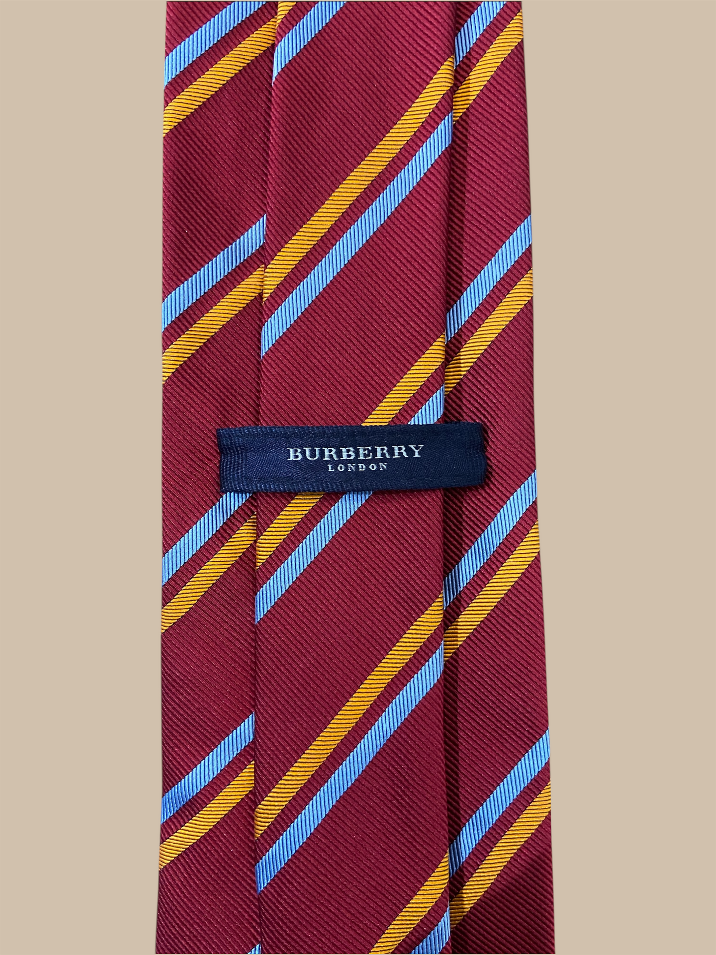 Burberry Red, Orange, & Light Blue Striped Silk Tie