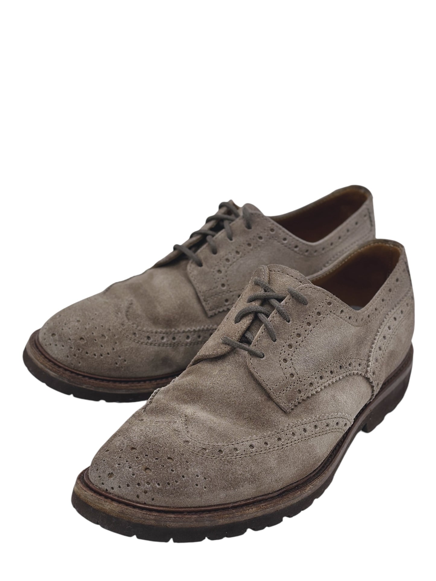 Brunello Cucinelli Taupe Suede Wingtip Brogue Lug Sole Dress Shoes 9 M / 10.5 W