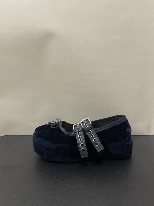 Miu Miu Navy Blue Velvet Platform Ballet Flats 7.5 M / 9 W
