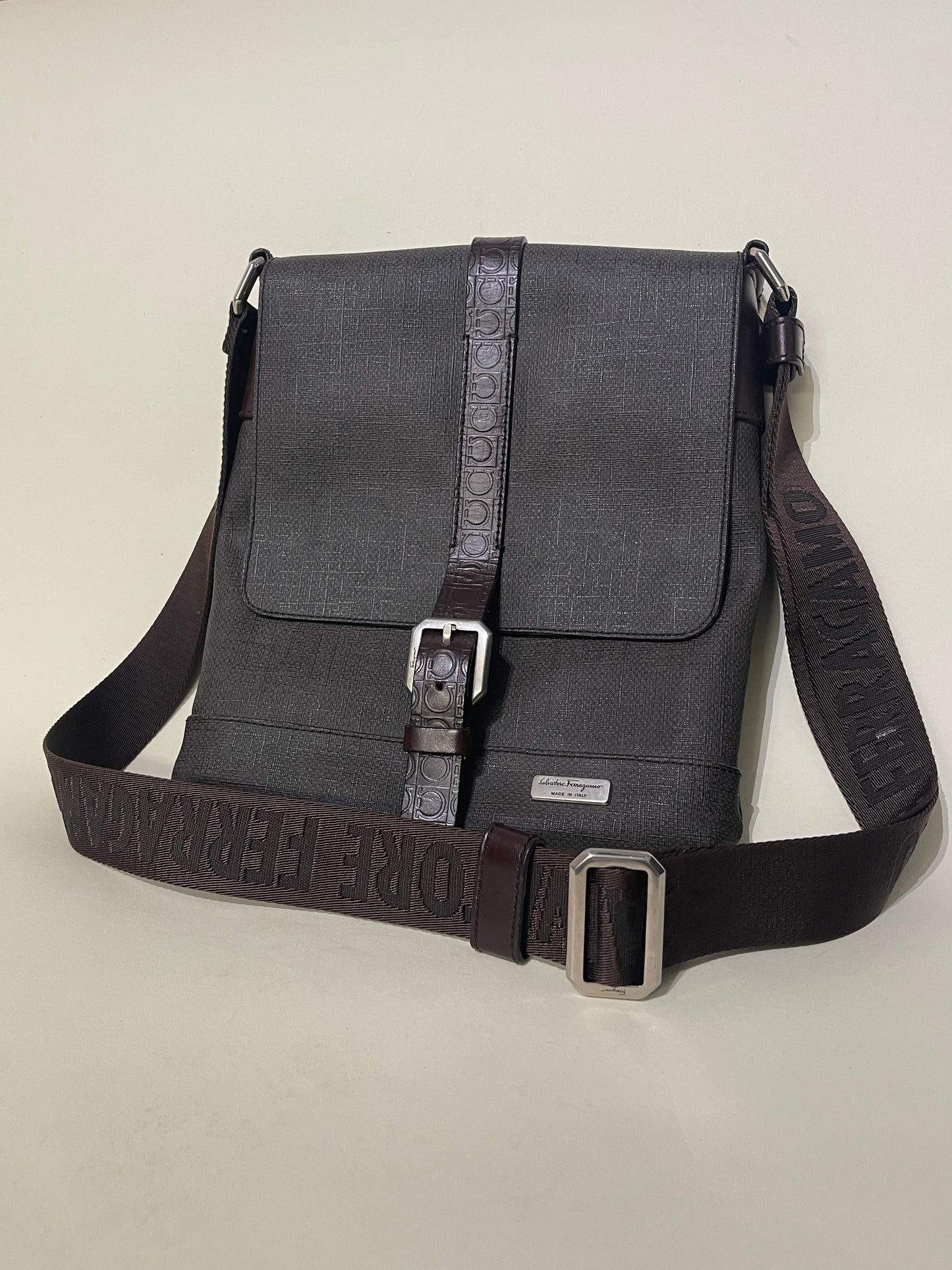Salvatore Ferragamo Brown Vinyl & Leather Crossbody Bag