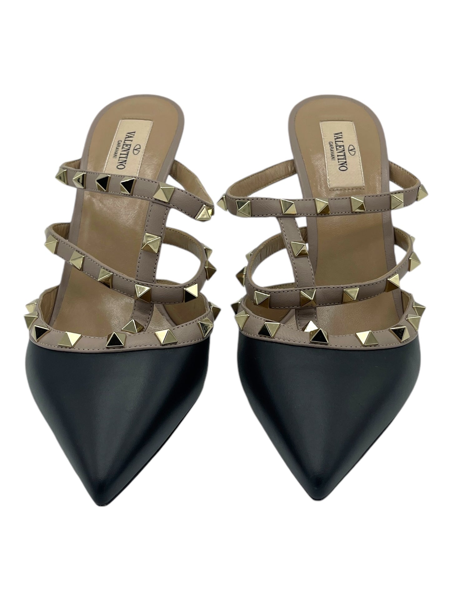 Valentino Black & Beige Leather Rockstud Caged Pumps 8 M / 9.5 W