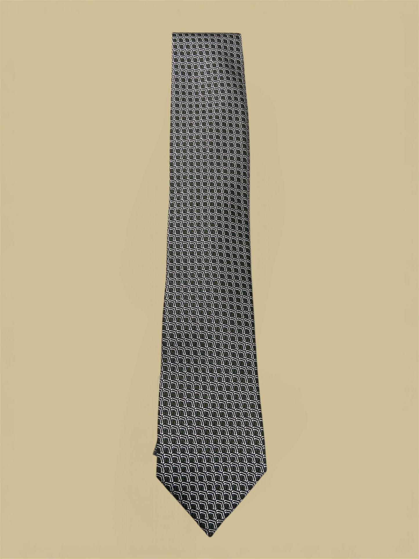Ermenegildo Zegna Dark Green & Grey Overlapped Hexagon Pattern Silk Tie
