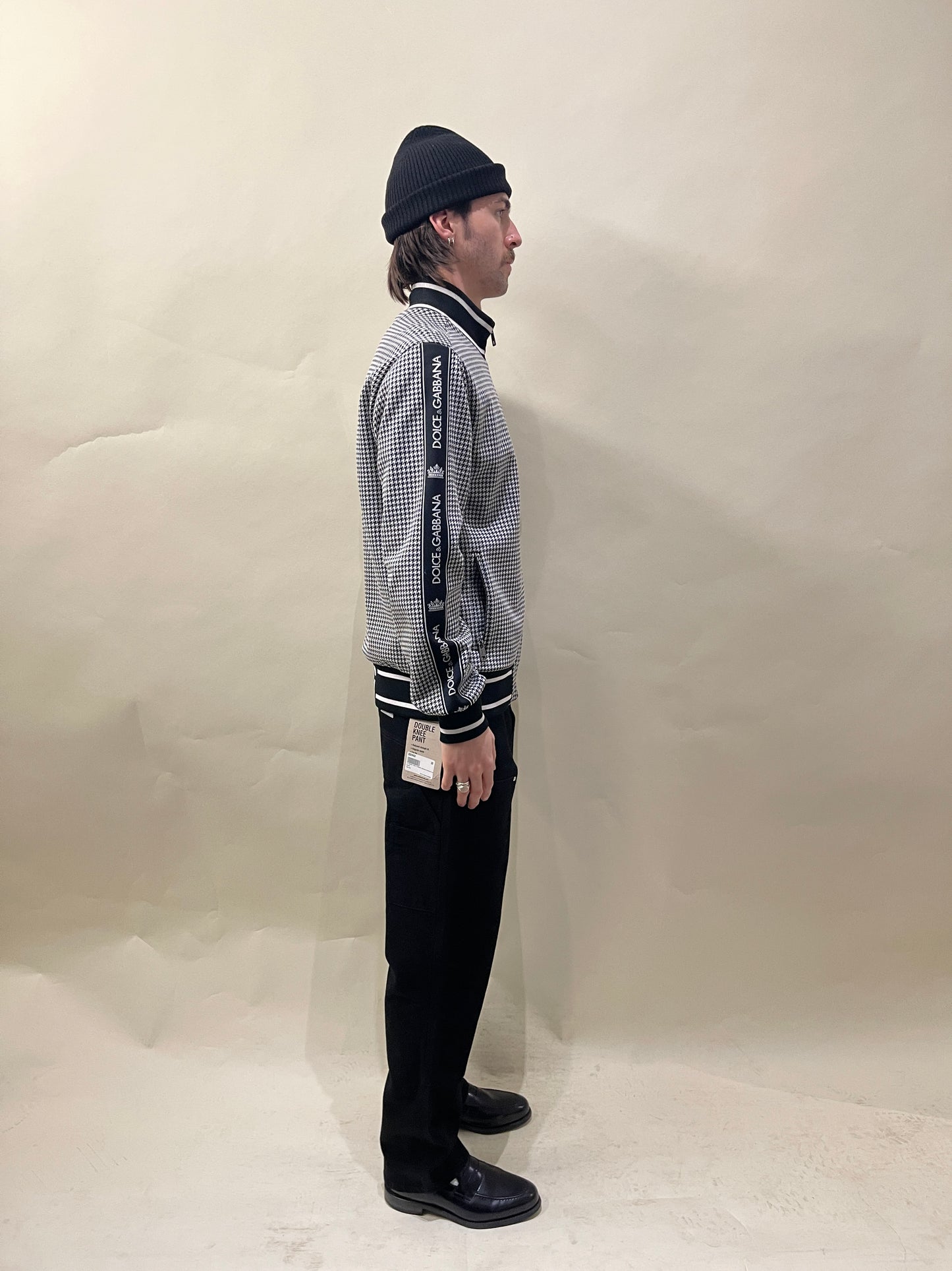 Dolce & Gabbana Black & White Houndstooth Cotton Blend Track Jacket 48