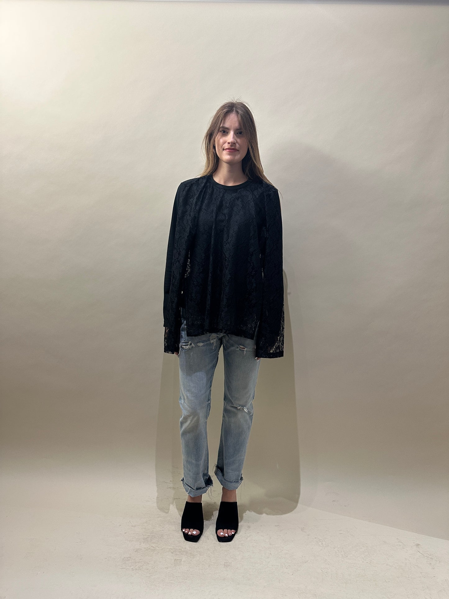 Comme Des Garcons Black Floral Lace Double LS T-Shirt Large - L