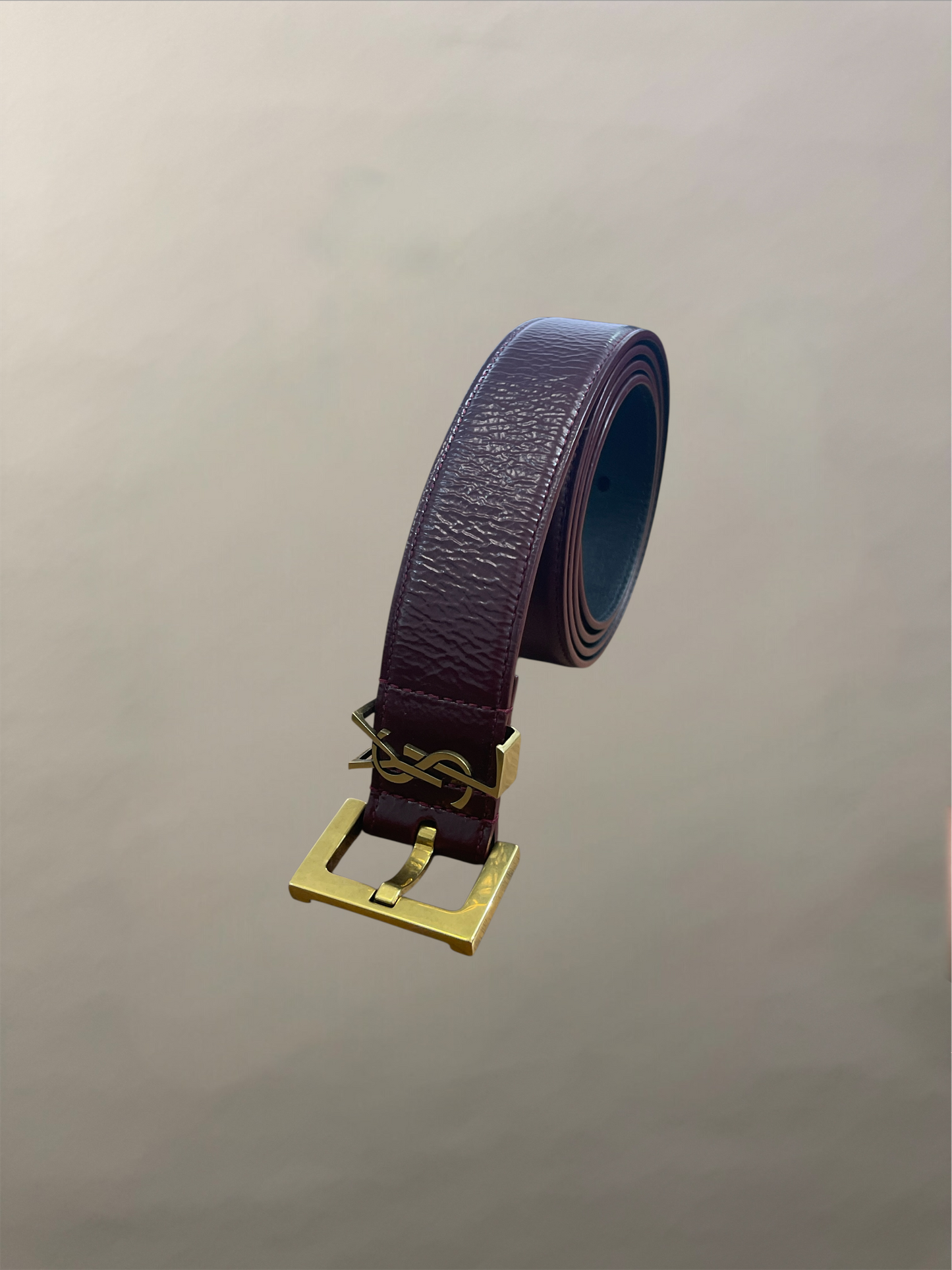 Saint Laurent Burgundy Leather Cassandre Logo Belt 34