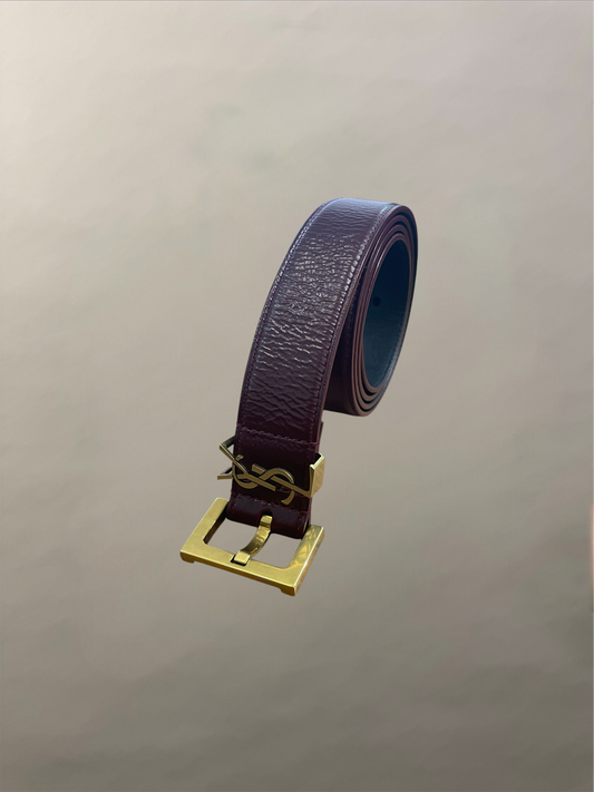 Saint Laurent Burgundy Leather Cassandre Logo Belt 34