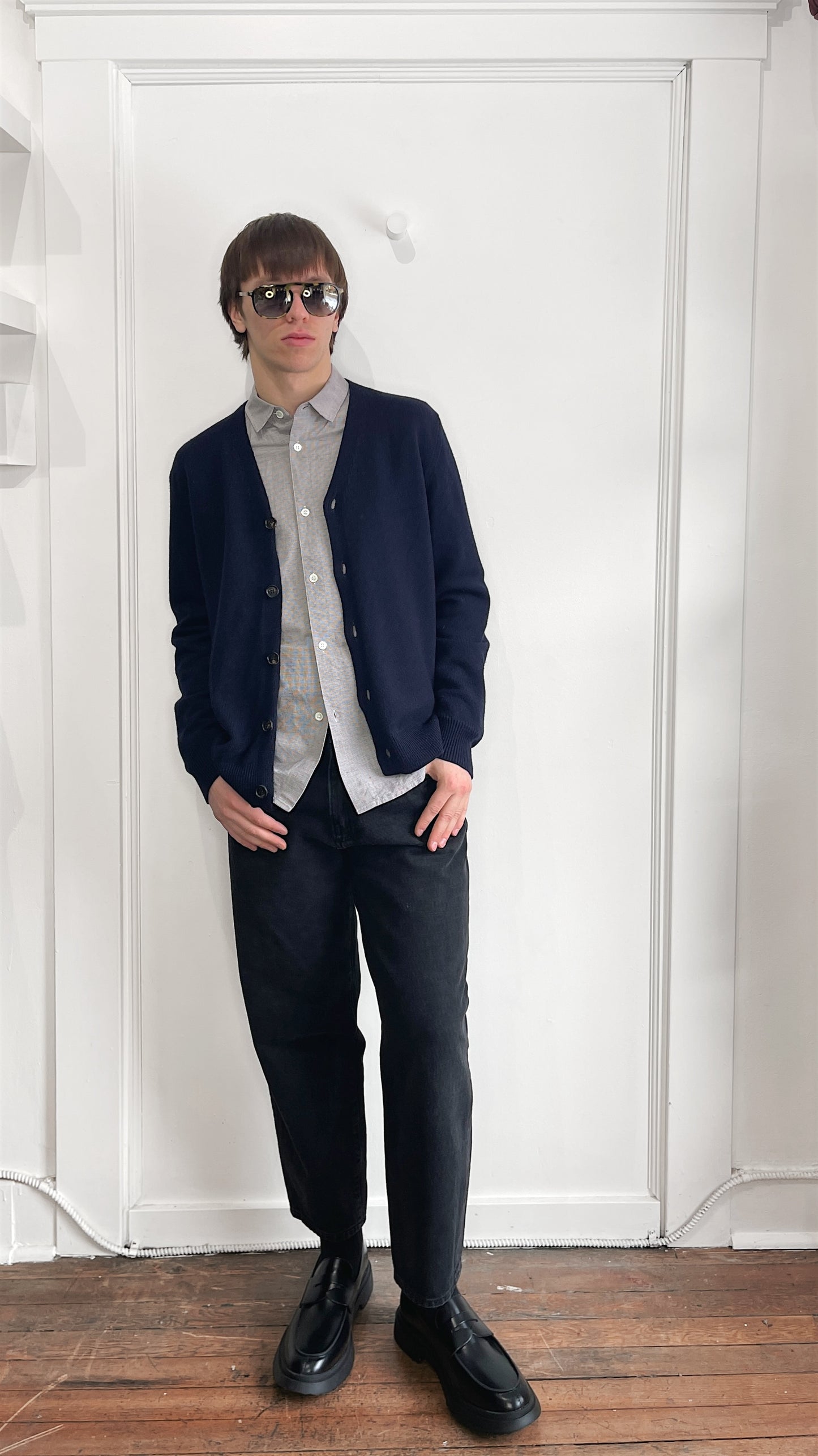 Norse Projects Navy Blue Wool Adam Cardigan Medium