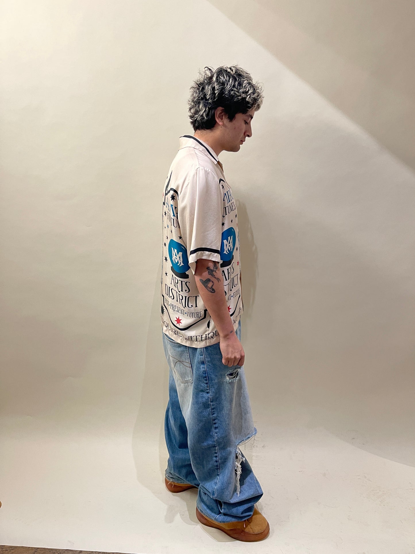 Amiri Cream Silk Fortune Graphic Bowling Shirt XXL