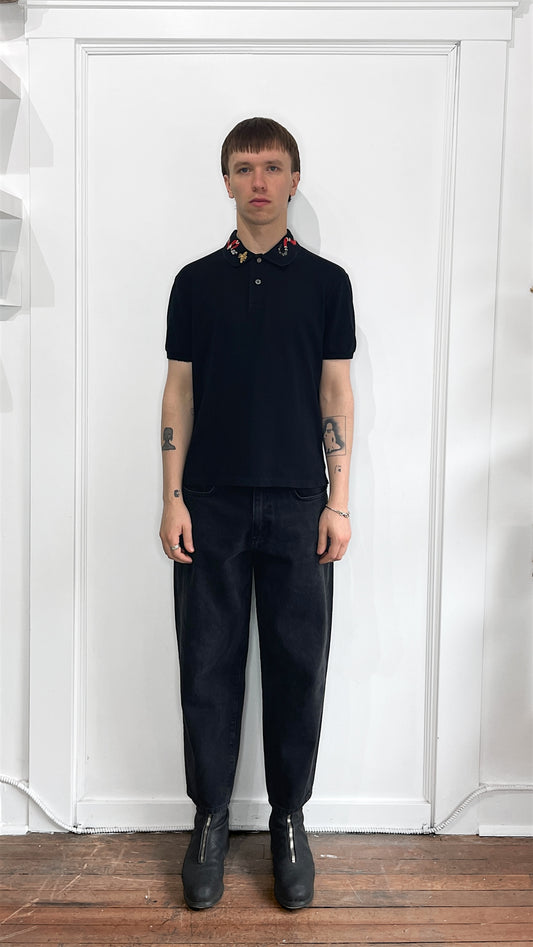 Gucci Black Cotton Pique Snake Collar Polo Shirt Large