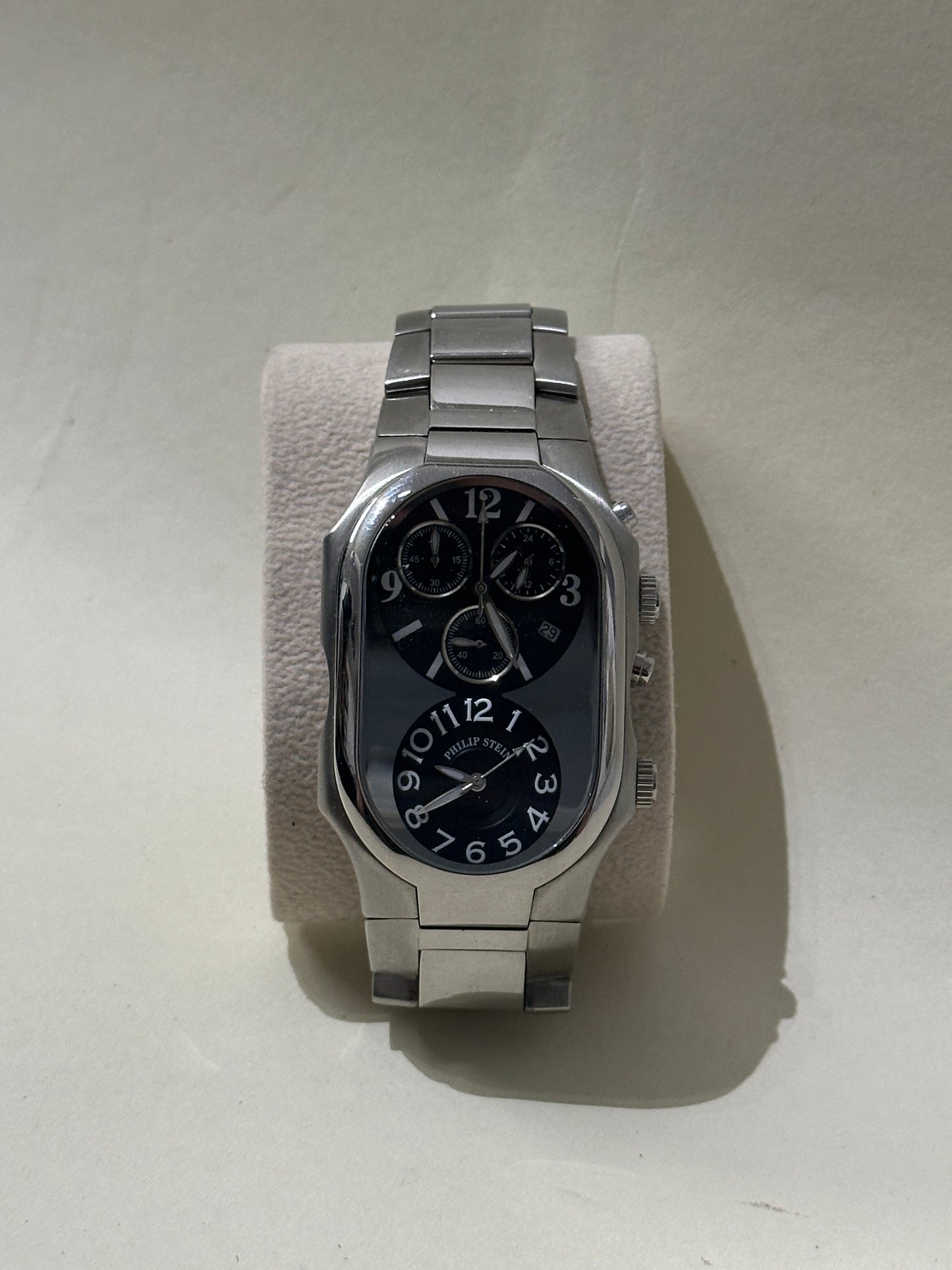 Philip Stein Silver & Black Teslar Quartz Dual Time Watch