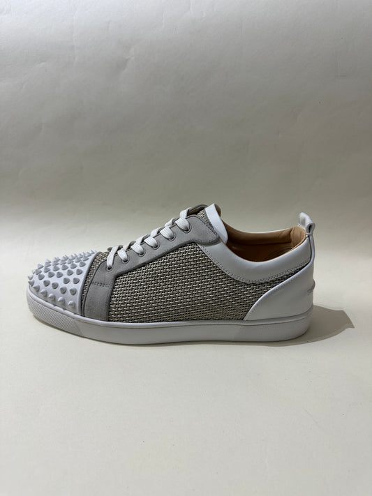 Christian Louboutin White & Beige Woven Louis Junior Spikes Sneakers 12 M / 13.5 W