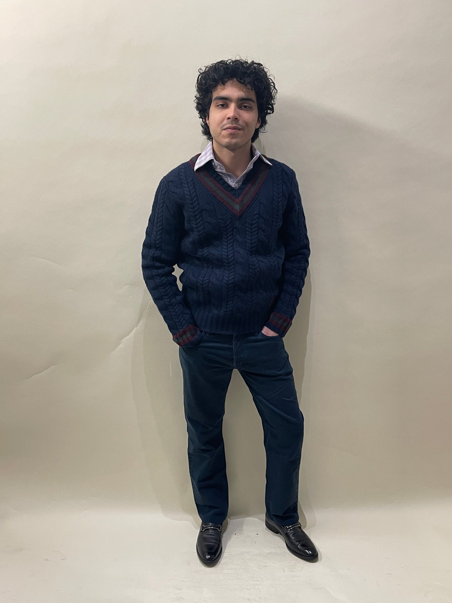 Polo Ralph Lauren Navy Blue, Maroon, Green Wool Cashmere Cricket Sweater Medium - M