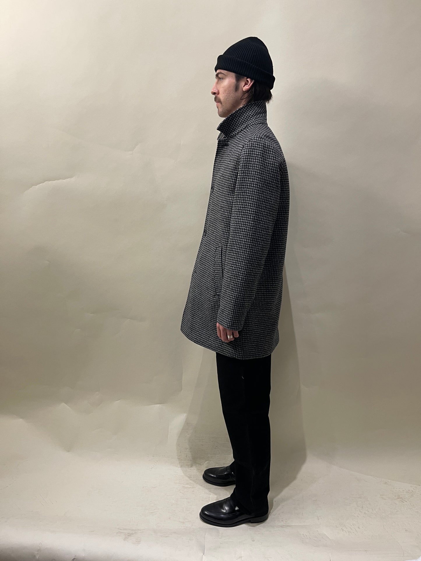 Supreme Black & Grey Check Wool Overcoat Large - L