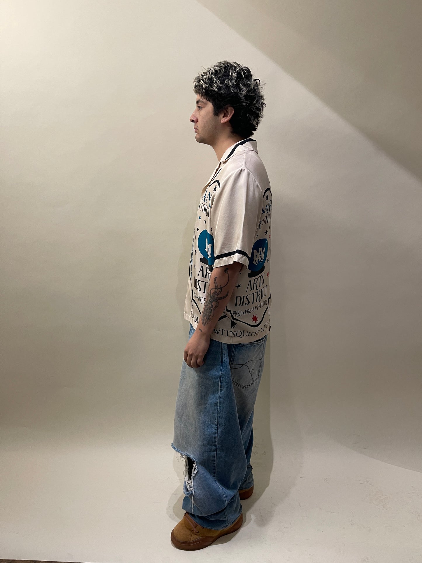 Amiri Cream Silk Fortune Graphic Bowling Shirt XXL
