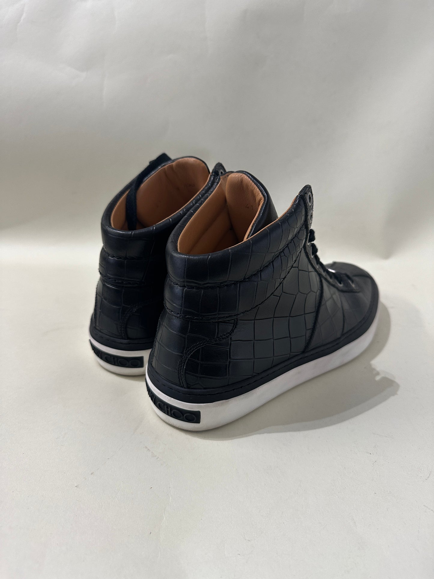 Jimmy Choo Black Croc Embossed Leather High Top Sneakers 8 M / 9.5 W
