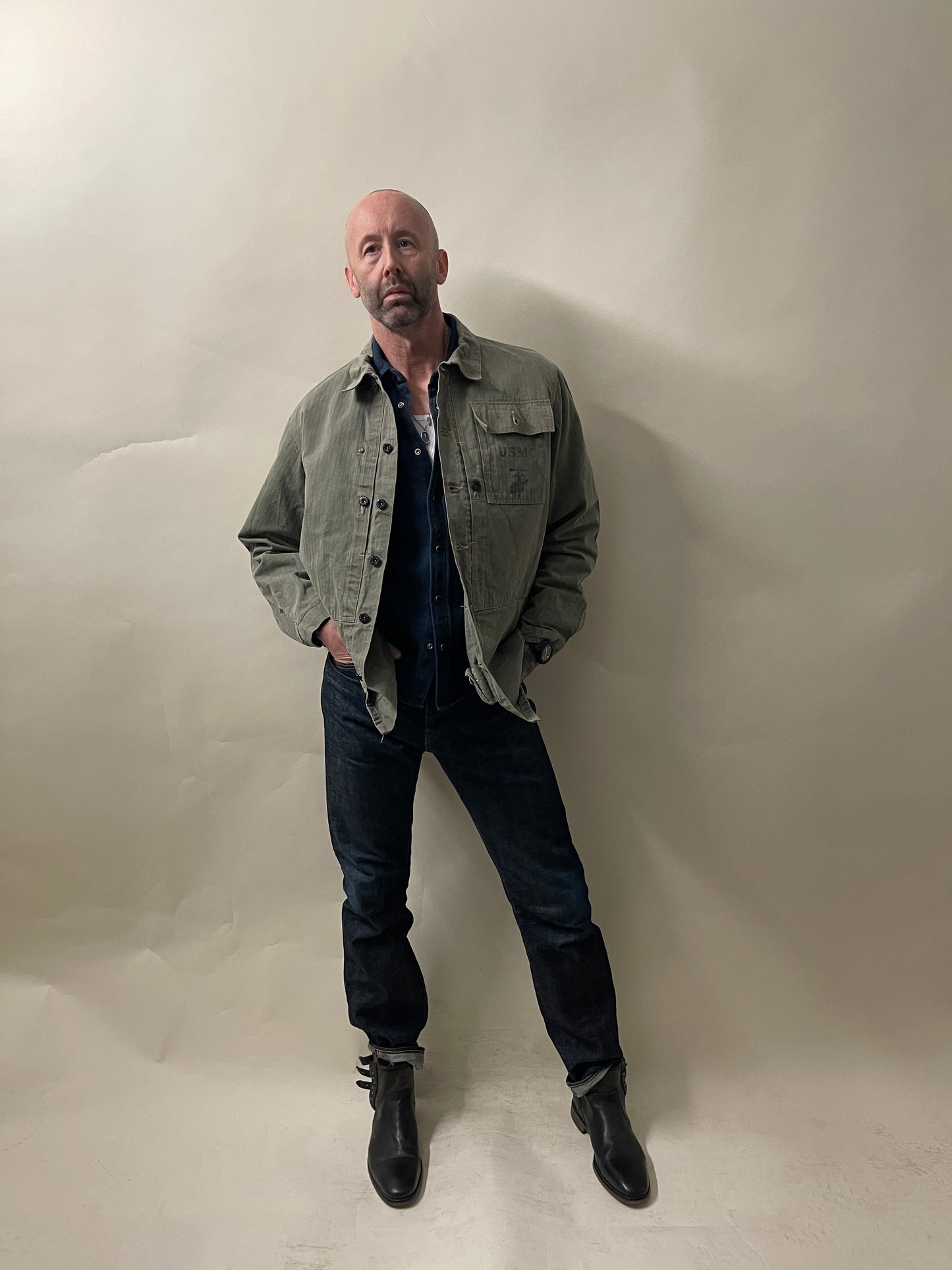 Buzz Rickson Olive Green Cotton Herringbone USMC M-1944 Jacket Large - L