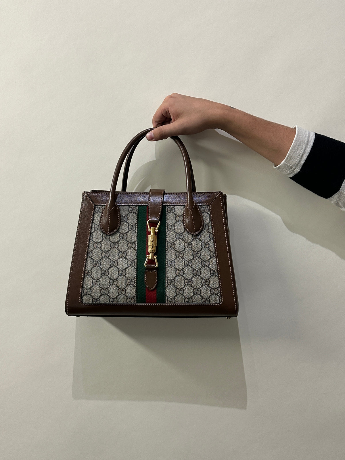 Gucci Brown Leather & Monogram Jackie 1961 Tote