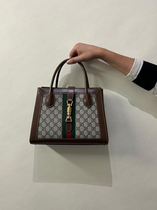 Gucci Brown Leather & Monogram Jackie 1961 Tote