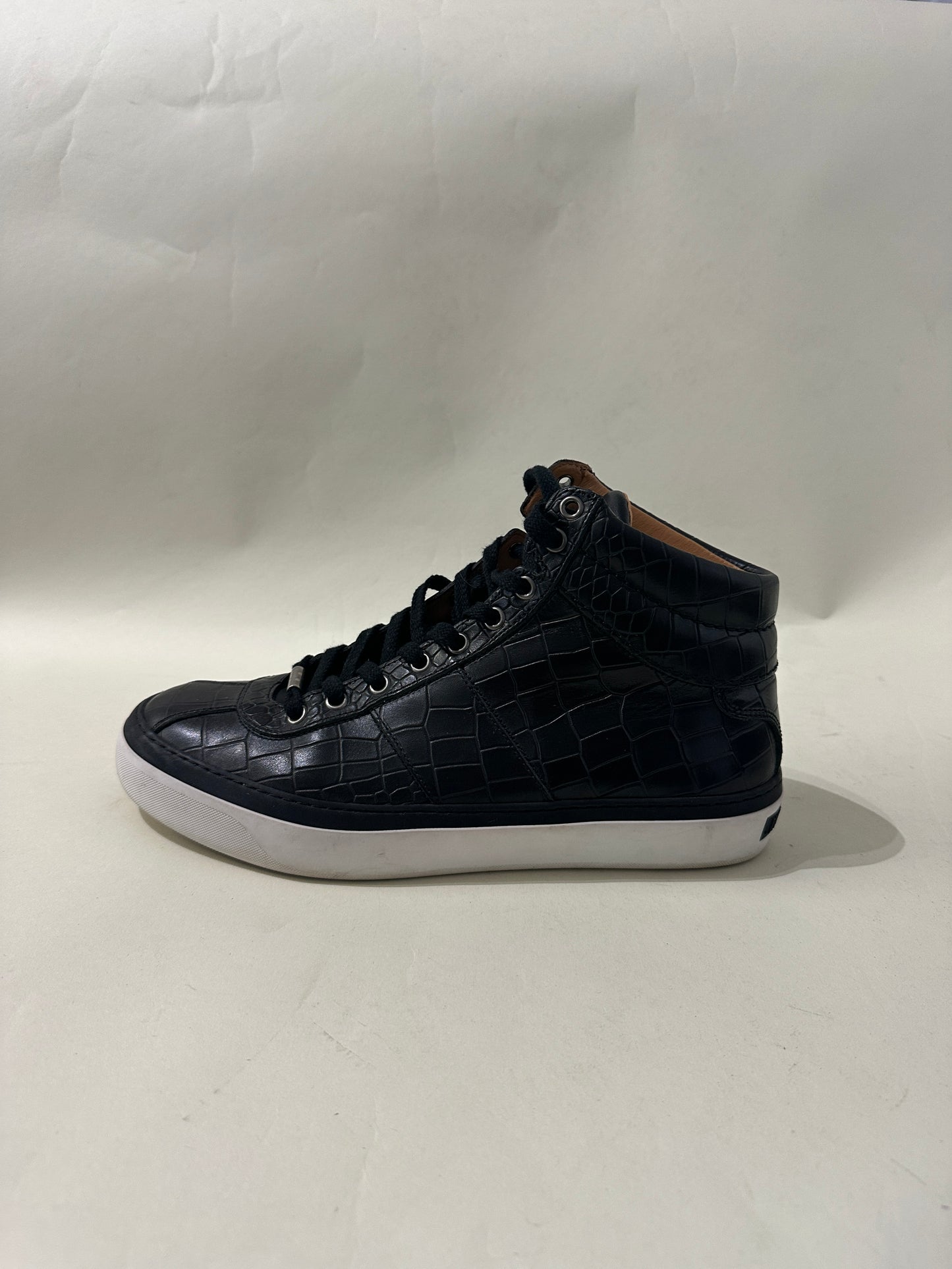 Jimmy Choo Black Croc Embossed Leather High Top Sneakers 8 M / 9.5 W