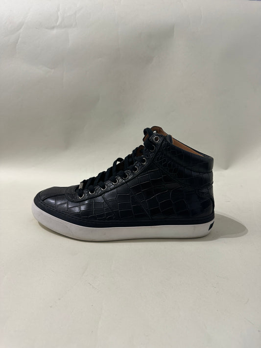 Jimmy Choo Black Croc Embossed Leather High Top Sneakers 8 M / 9.5 W