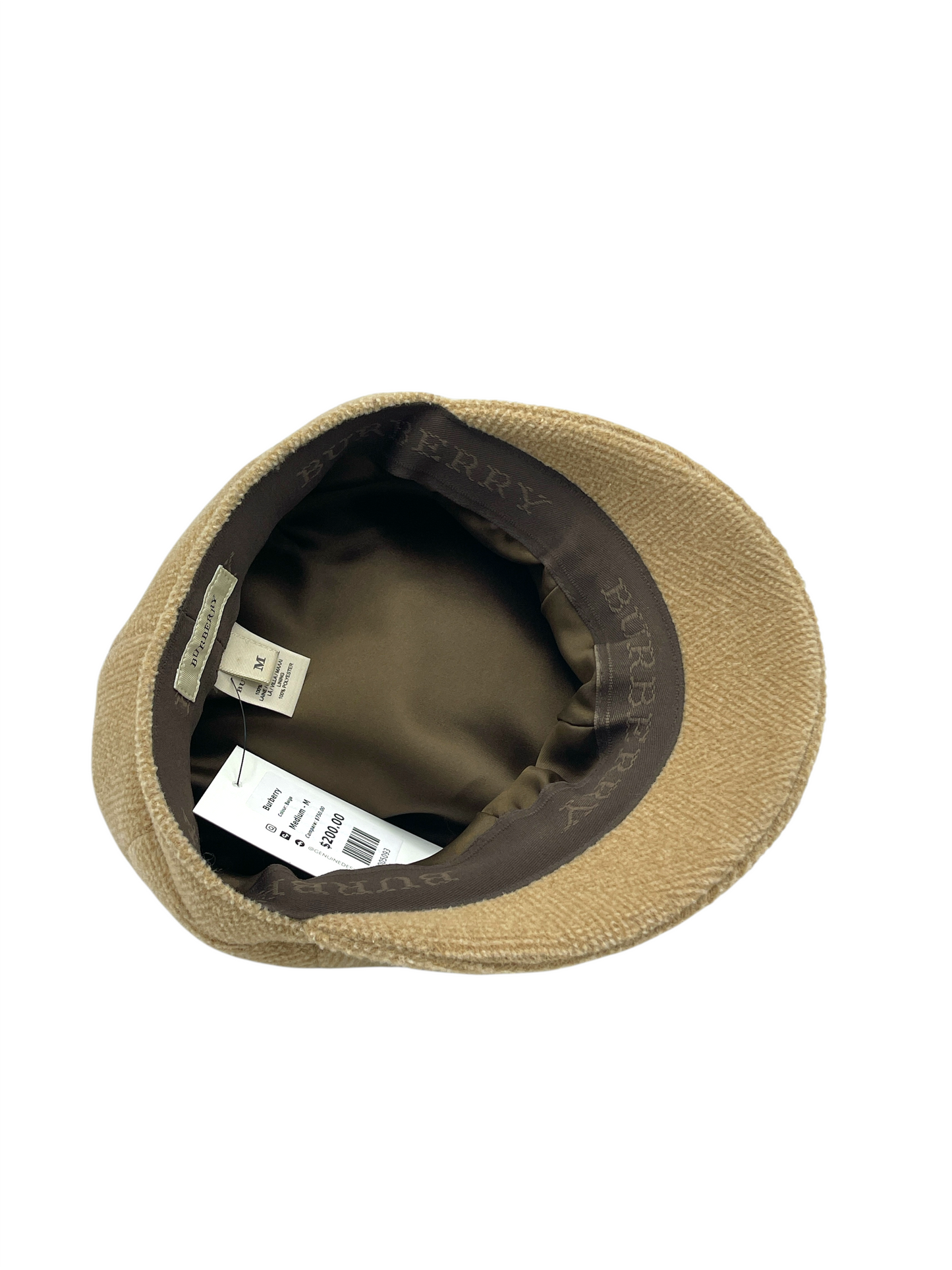 Burberry Beige Tonal Herringbone Wool Newsboy Hat / Beret Medium - M
