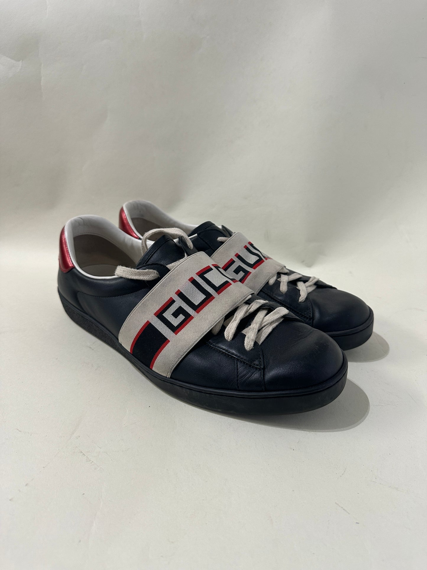 Gucci Black Leather Ace Stripe Sneakers 10 M / 11.5 W
