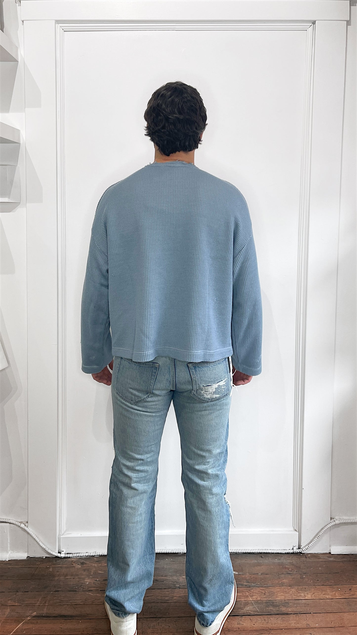 JieDa Light Blue Oversized LS Waffle Shirt Medium