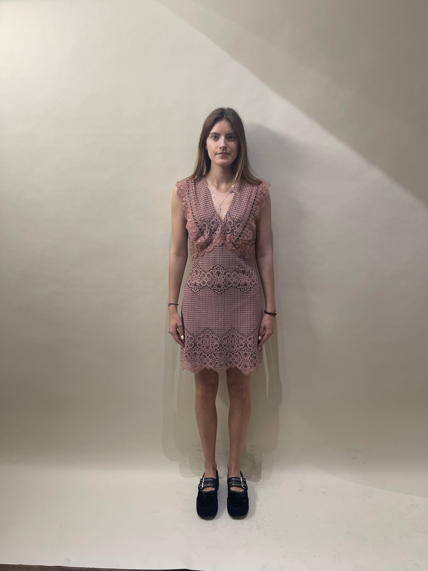 Pinko Light Pink Lace & Grommet Midi Dress Medium - M