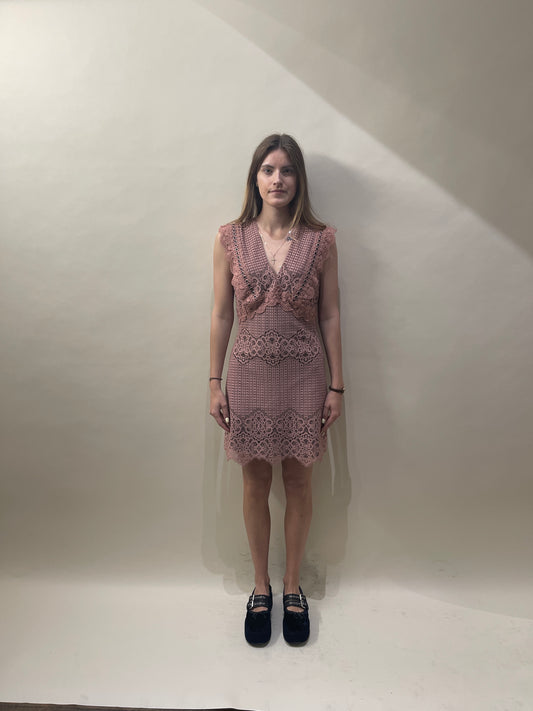 Pinko Light Pink Lace & Grommet Midi Dress Medium - M