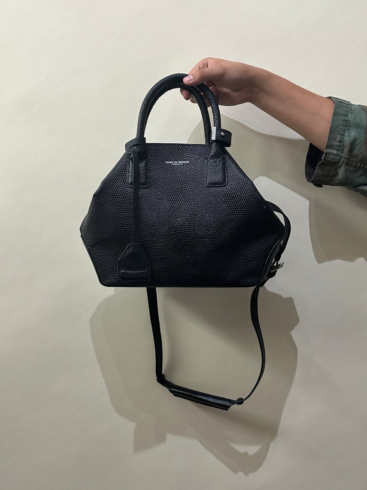 Tiger Of Sweden Black Leather Exotic Textured Handbag