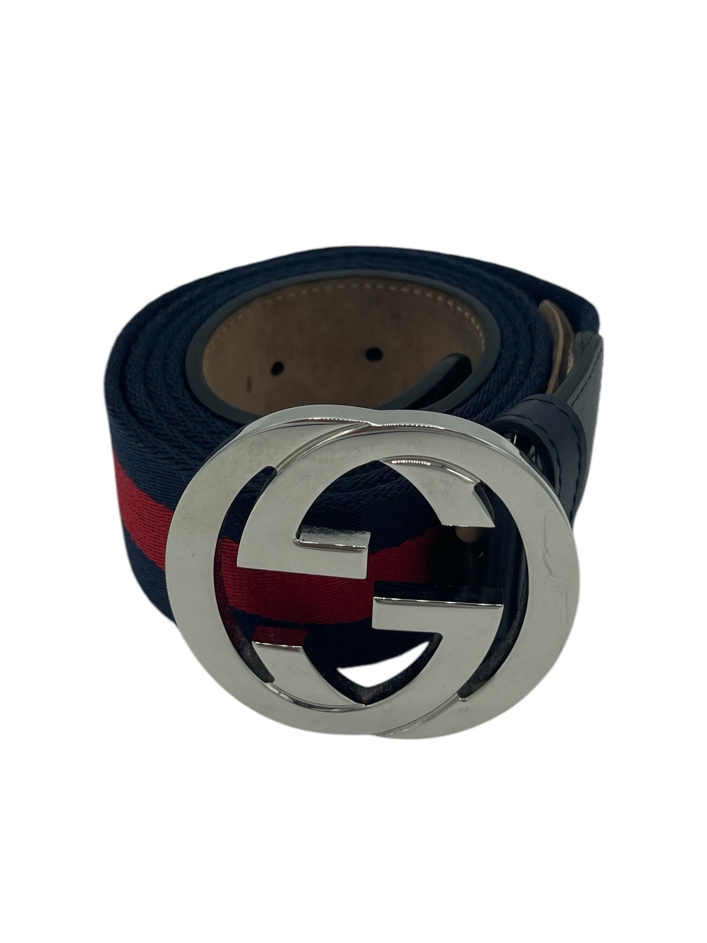 Gucci Navy & Red Canvas & Leather Belt 42