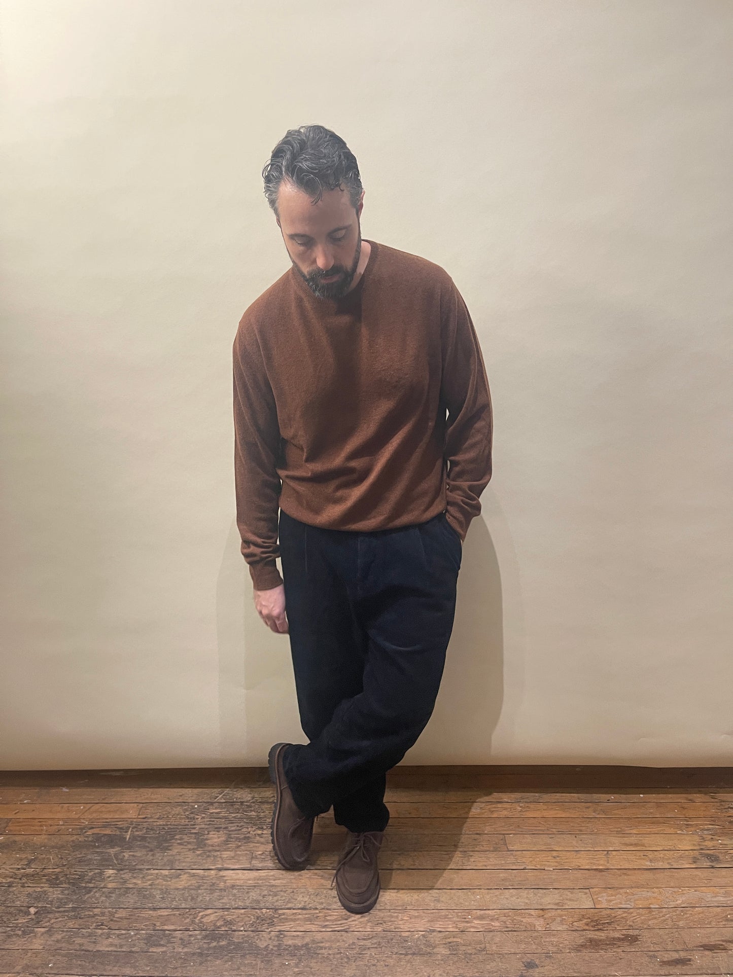 Loro Piana Brown Cashmere Knit Crewneck Sweater 42