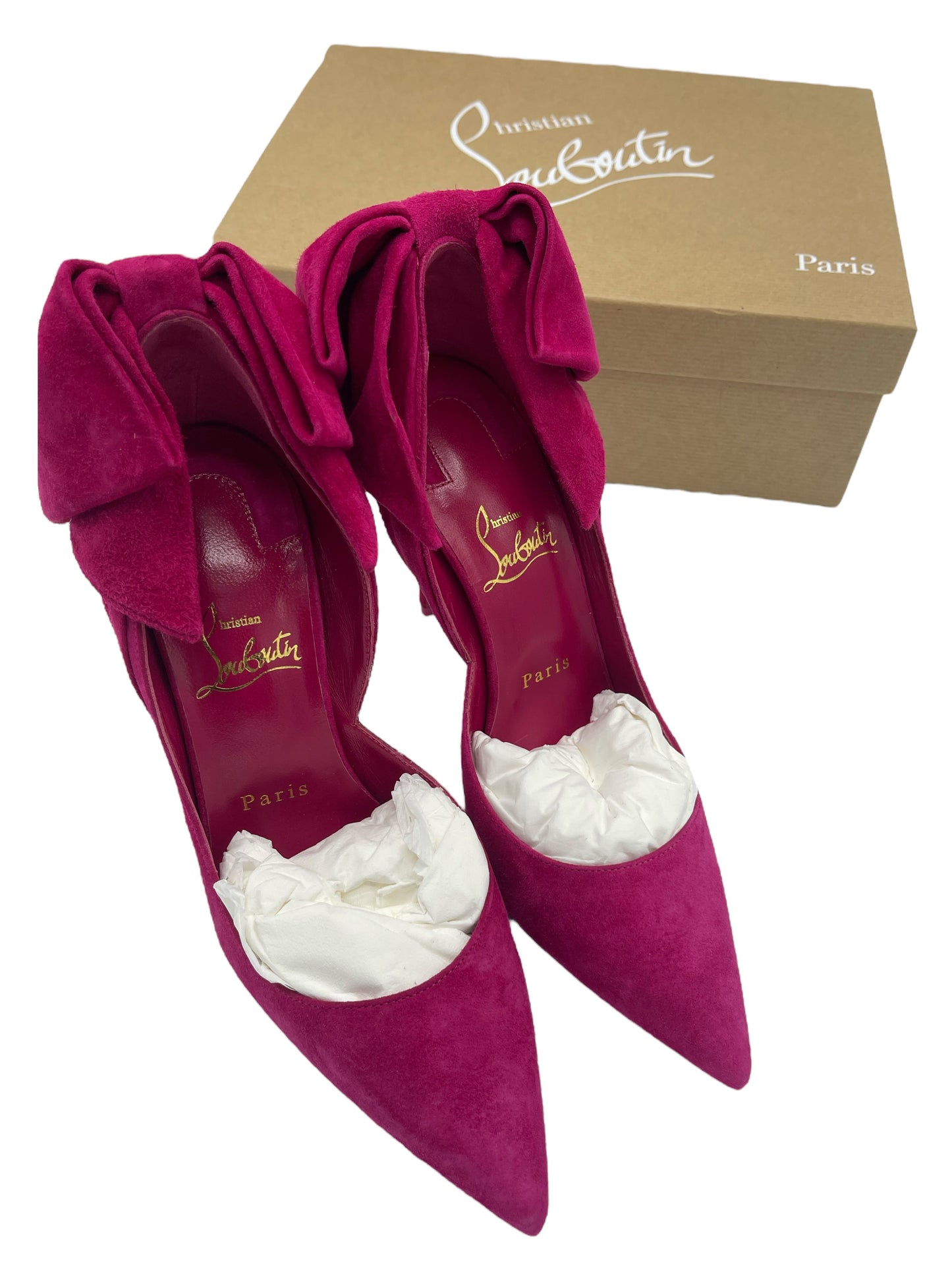 Christian Louboutin Hot Pink Suede Bow Motif High Heels 6 M / 7.5 W