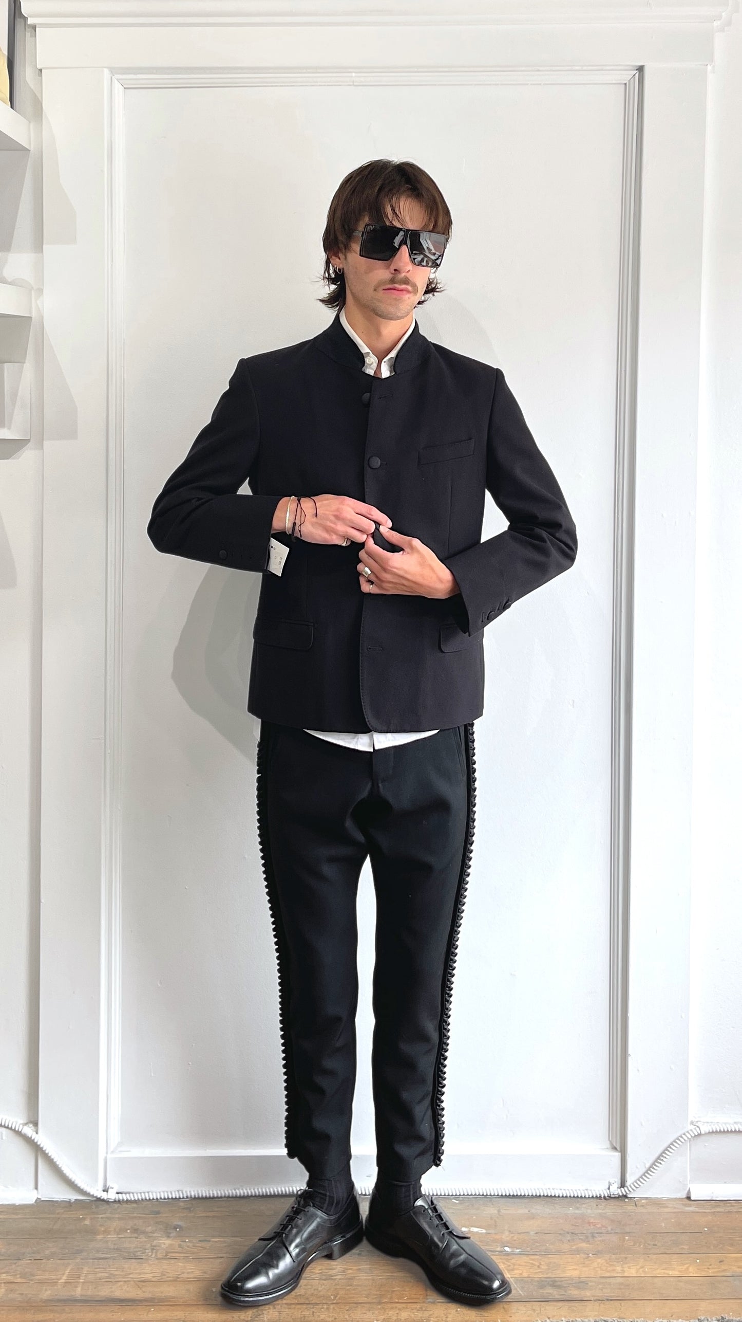 Comme Des Garcons Homme Plus Black Slim Fit Ruffled Trousers XS