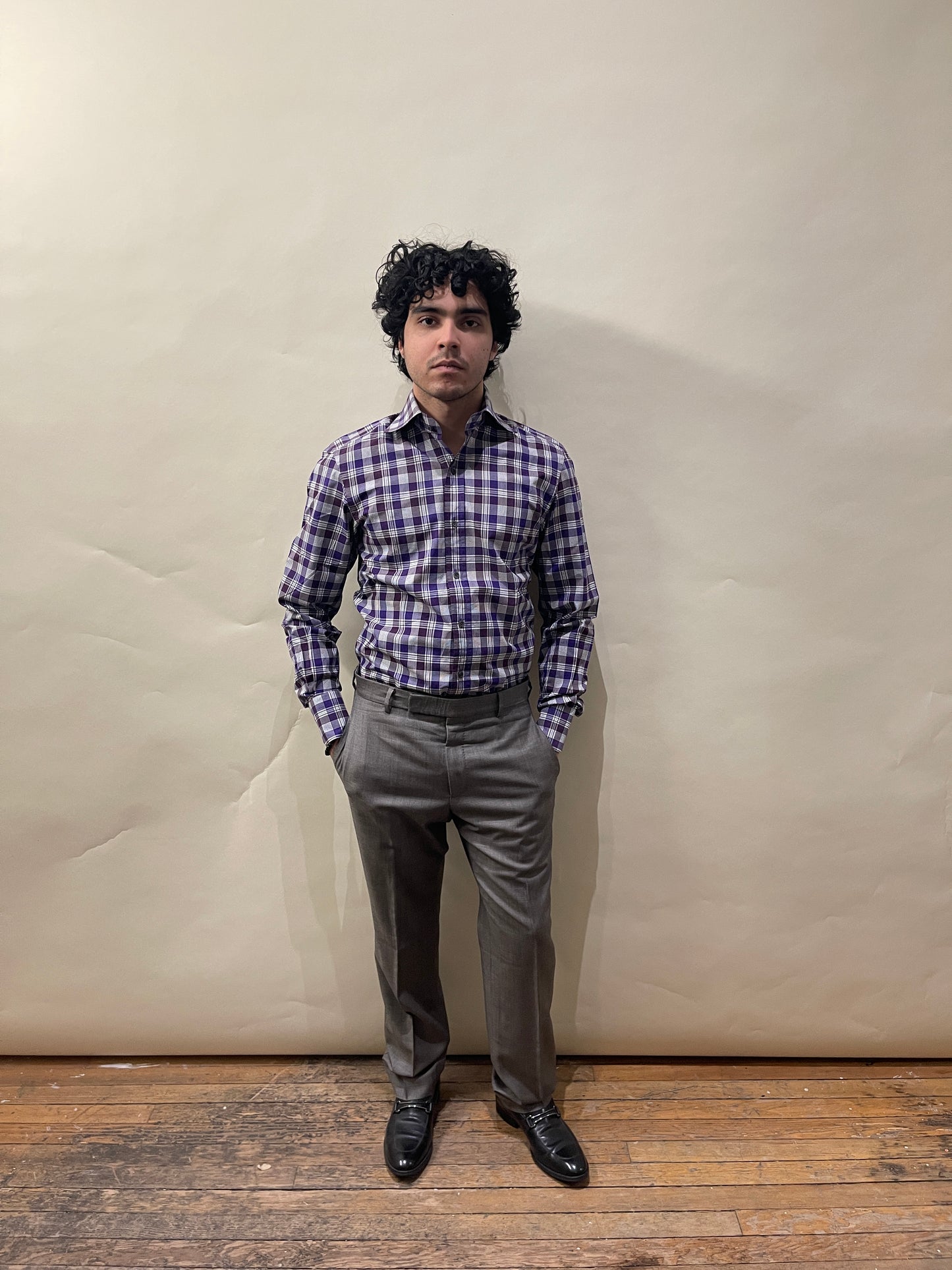 Tom Ford Purple & White Plaid Cotton Dress Shirt 15.5