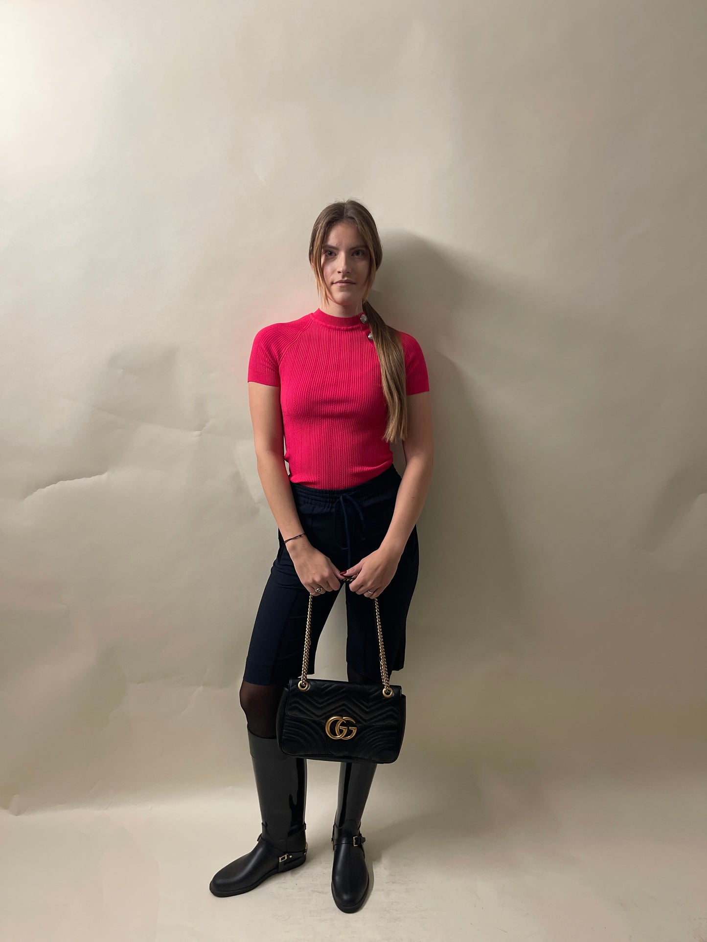 Balmain Hot Pink Ribbed Viscose SS T-Shirt 38