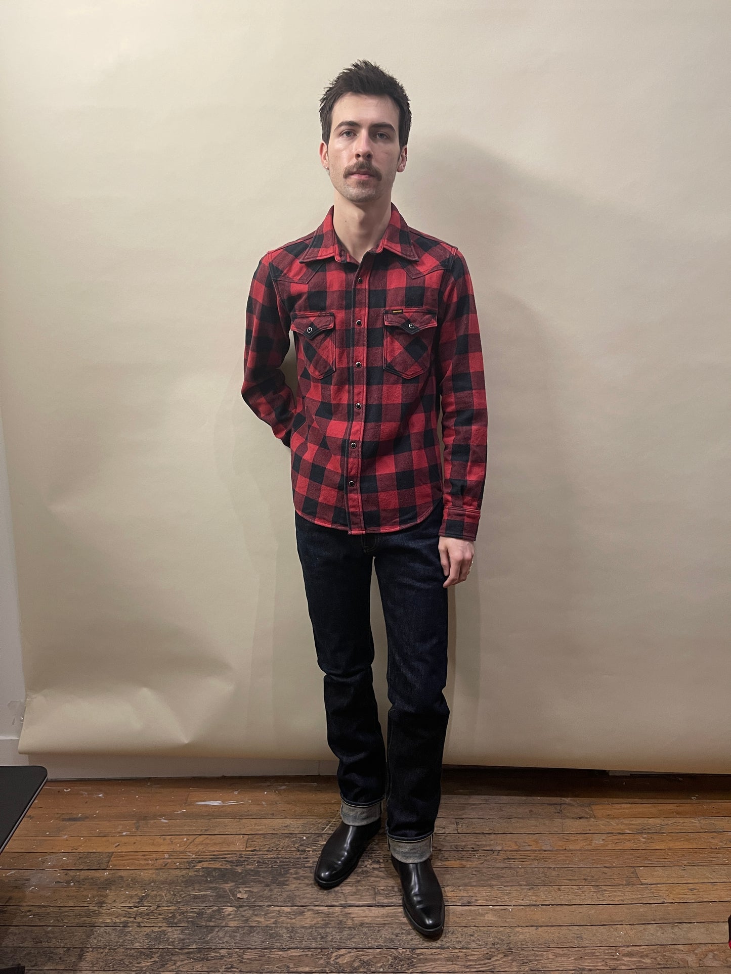 Iron Heart Red & Black Buffalo Check Western Shirt Large - L