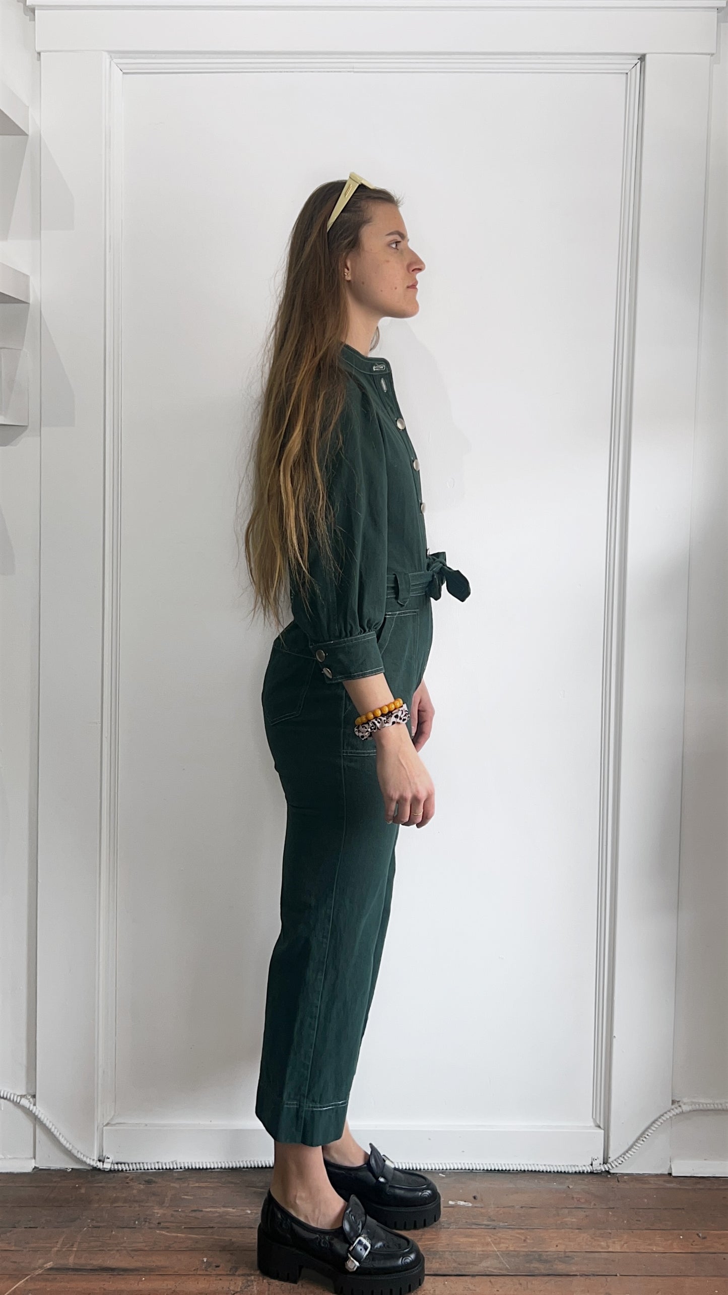 Suncoo Forest Green Denim Belted Jumpsuit Small