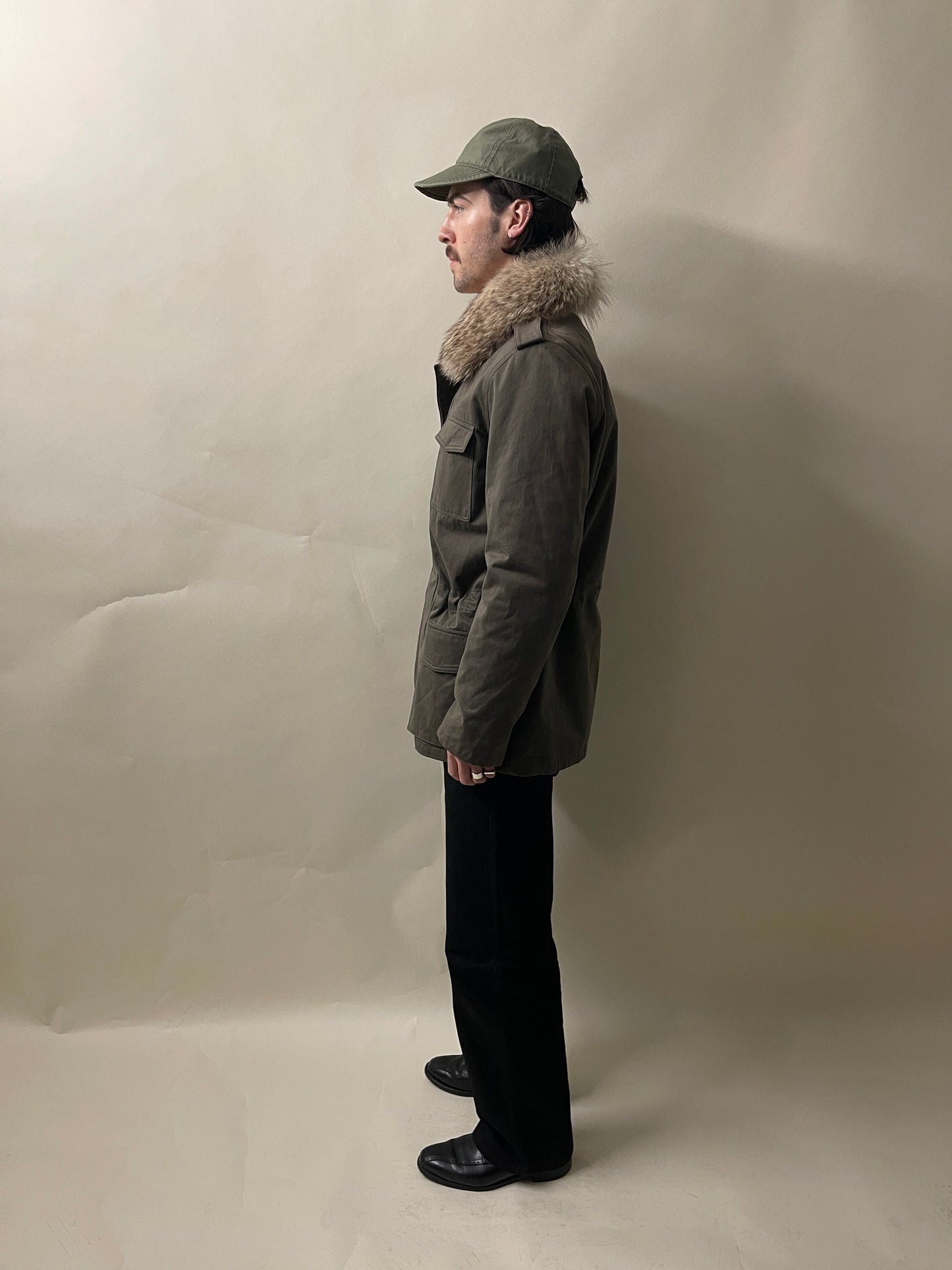 Yves Salomon Army Green Cotton Coyote Fur Lined Parka Medium - M