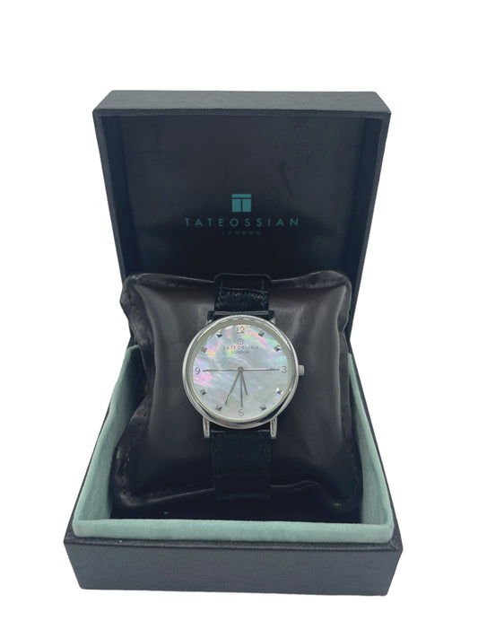 Tateossian Black & Silver Mother Of Pearl Watch Rotondo Ultra Slim Watch