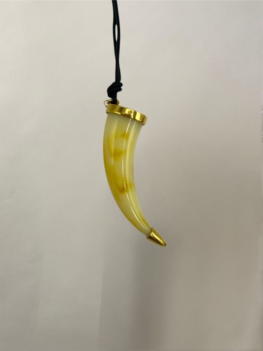 A.P.C. Black & Gold Leather & Brass Horn Necklace