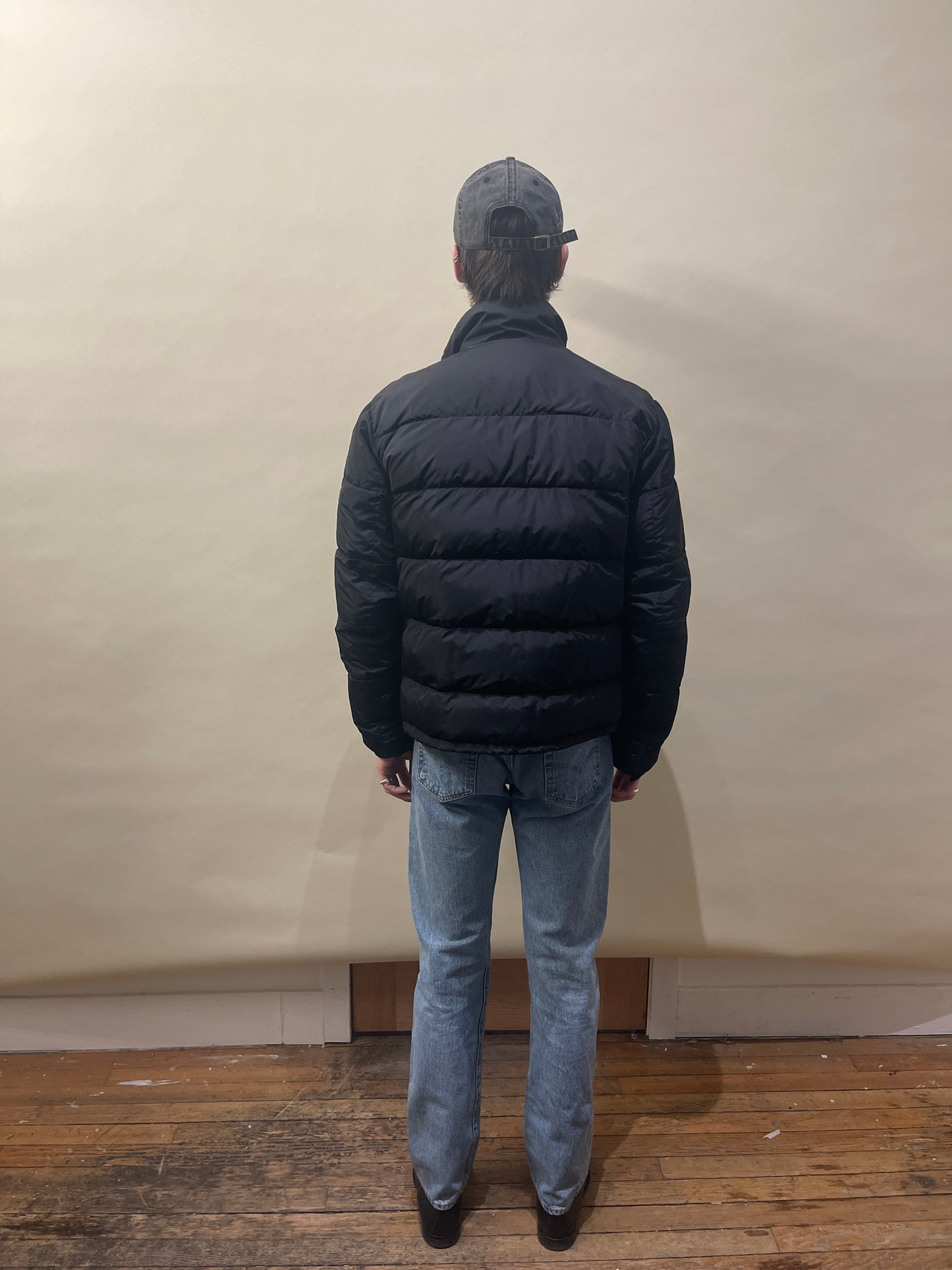 Prada Black Down Filled Short Puffer Jacket Large - L