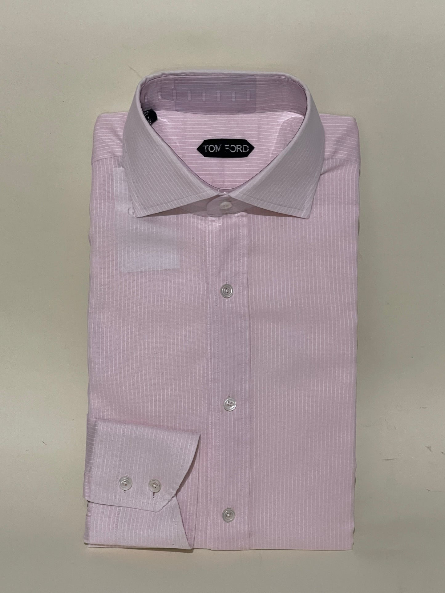 Tom Ford Light Pink & White Striped Cotton Dress Shirt 16